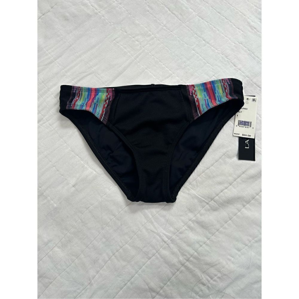 La Blanca NWT bikini bottom size 4 Aztec print side band black Msrp $55